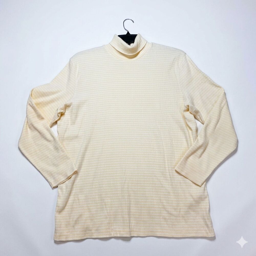 Chaus Woman Yellow White Striped Turtleneck Top XL 1X Plus Size